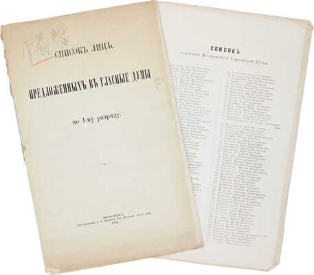 Список лиц, предложенных в гласные думы по 1-му разряду. М.: Типо-лит. С.П. Архипова, 1876.